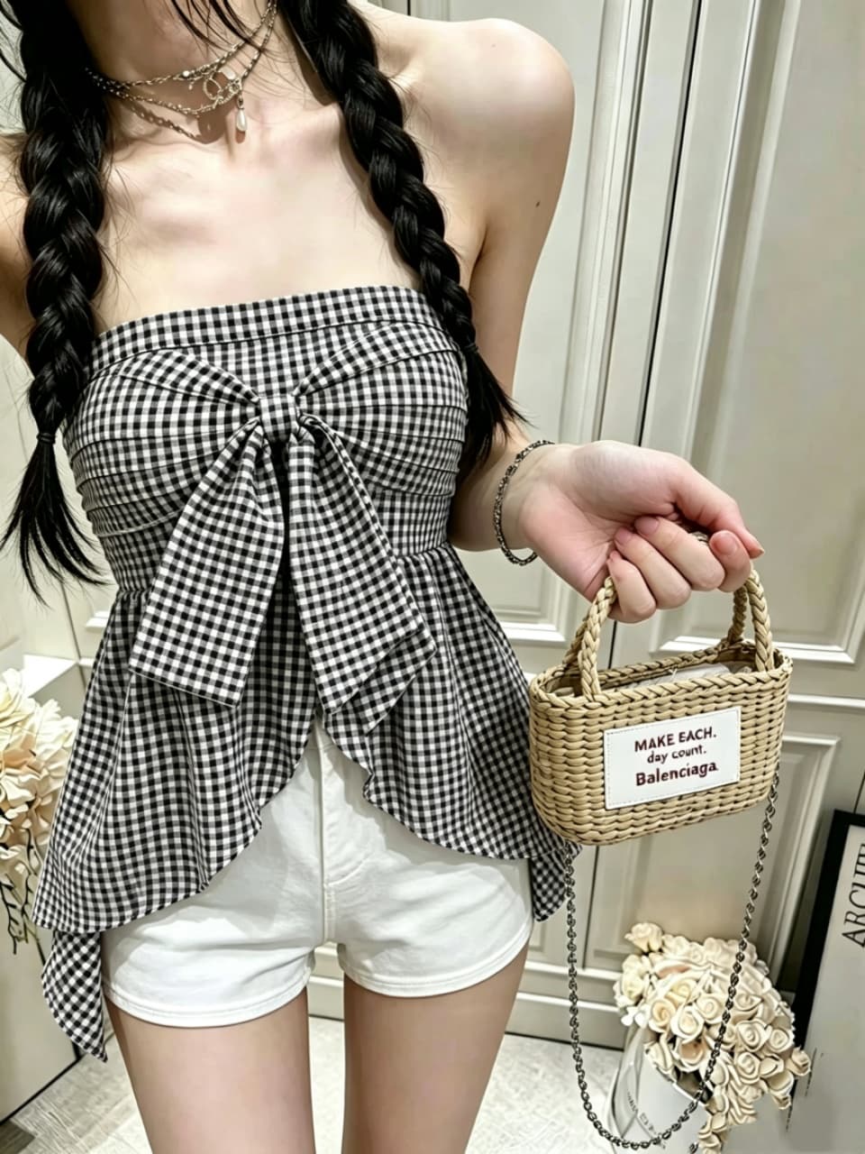 핫걸 나비 매듭 스트라이프 행침 목 튜브탑 조끼 여성 여름 디자인 센스 작은 대중 몸매 가꾸기 슬림해 보이는 외출용 맨위 상세 이미지 12