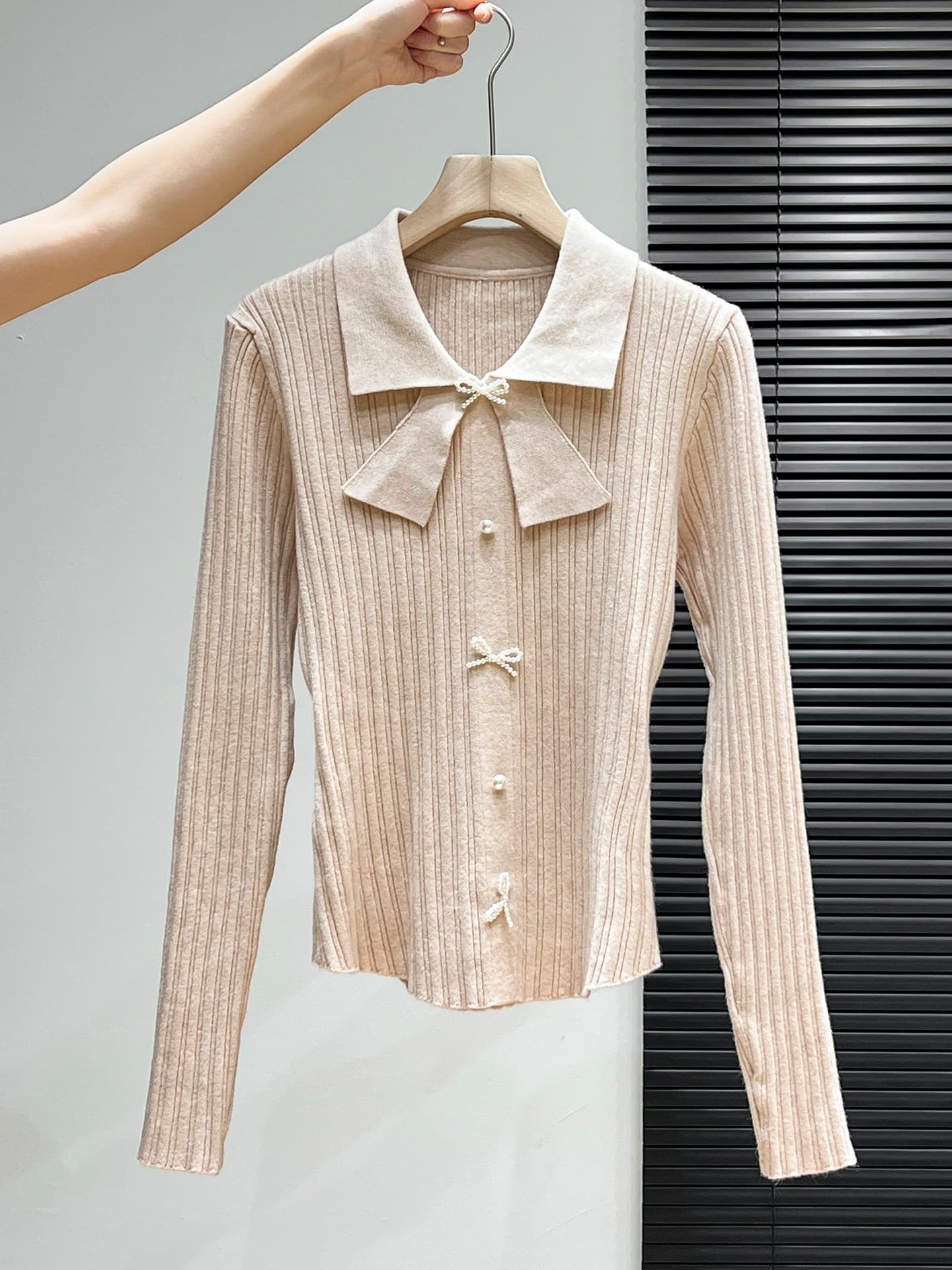가을 겨울 나비 매듭 POLO 칼라 긴팔 맨위 전체 집합 몸매 가꾸기 여성 만나는 니트 스웨터 스웨터 인사이드 가져 가라. 상세 이미지 22