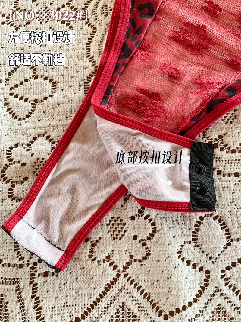 달콤한 차가운 핫걸 바람 홀로우 아웃 망사 레오파드 무늬 올인원 벨트 가슴 패드 상세 이미지 22