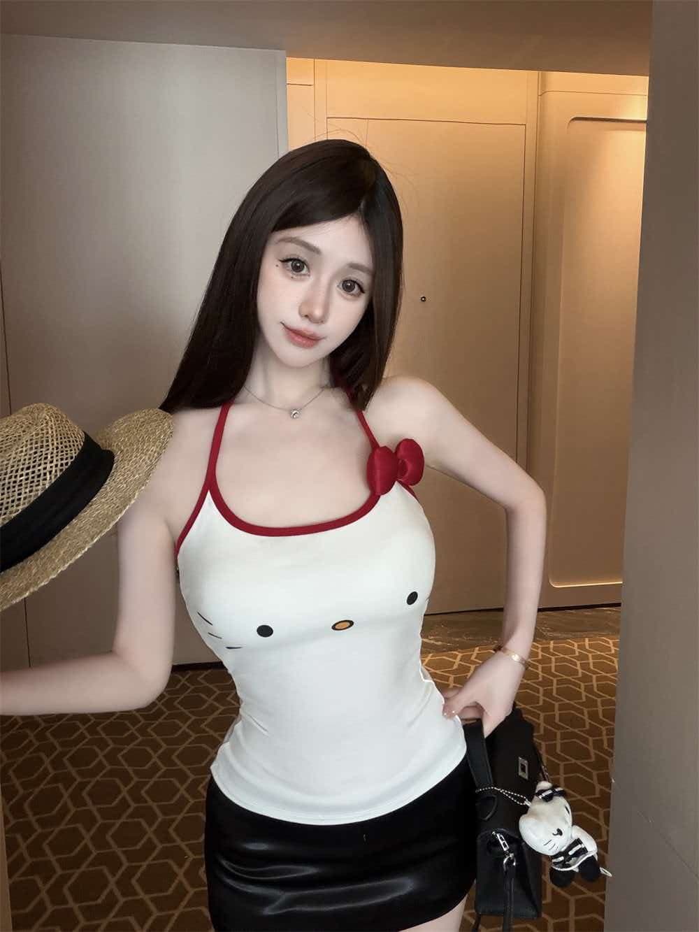 아메리칸 핫걸 바람 프린트 행침 목 튜브탑 조끼 여성 여름 섹시함 백리스 이슬 뼈의 튀김 거리 순수한 욕망 맨위 상세 이미지 7