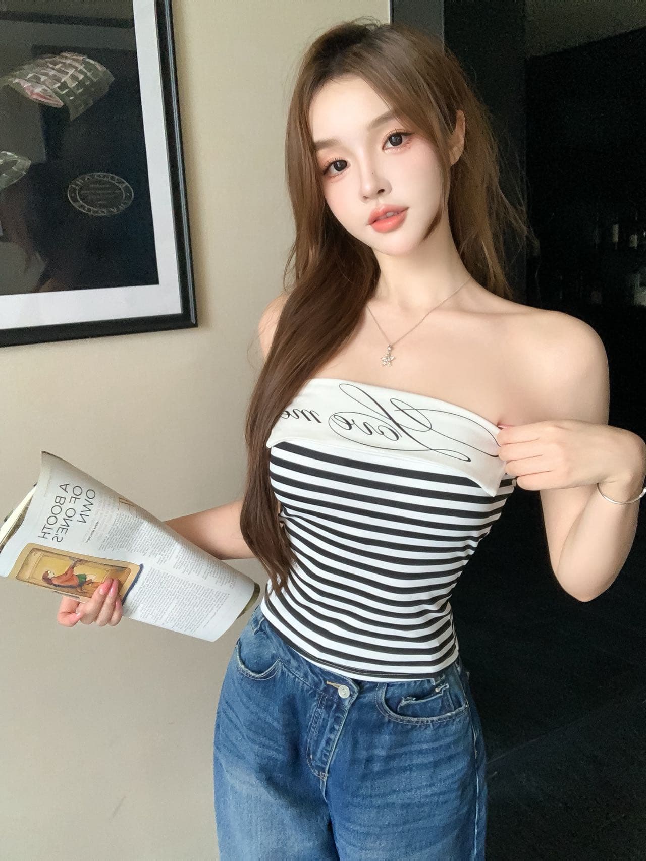 새로운 작은 대중 핫걸 고급 바람 도트 무늬 슬립 여성 허리 수축 여름 몸매 가꾸기 슬림해 보이는 벨트 가슴 패드 인사이드 가져 가라. 튜브탑 상세 이미지 14