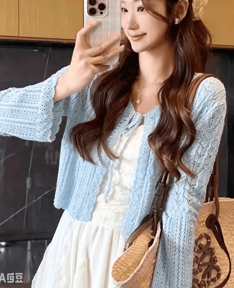 한국 동대문 홀로우 아웃 니트 여성 코트 여름 새로운 블라우스 이른 봄 외부 가져 가라. 디자인 센스 맨위 상세 이미지 7