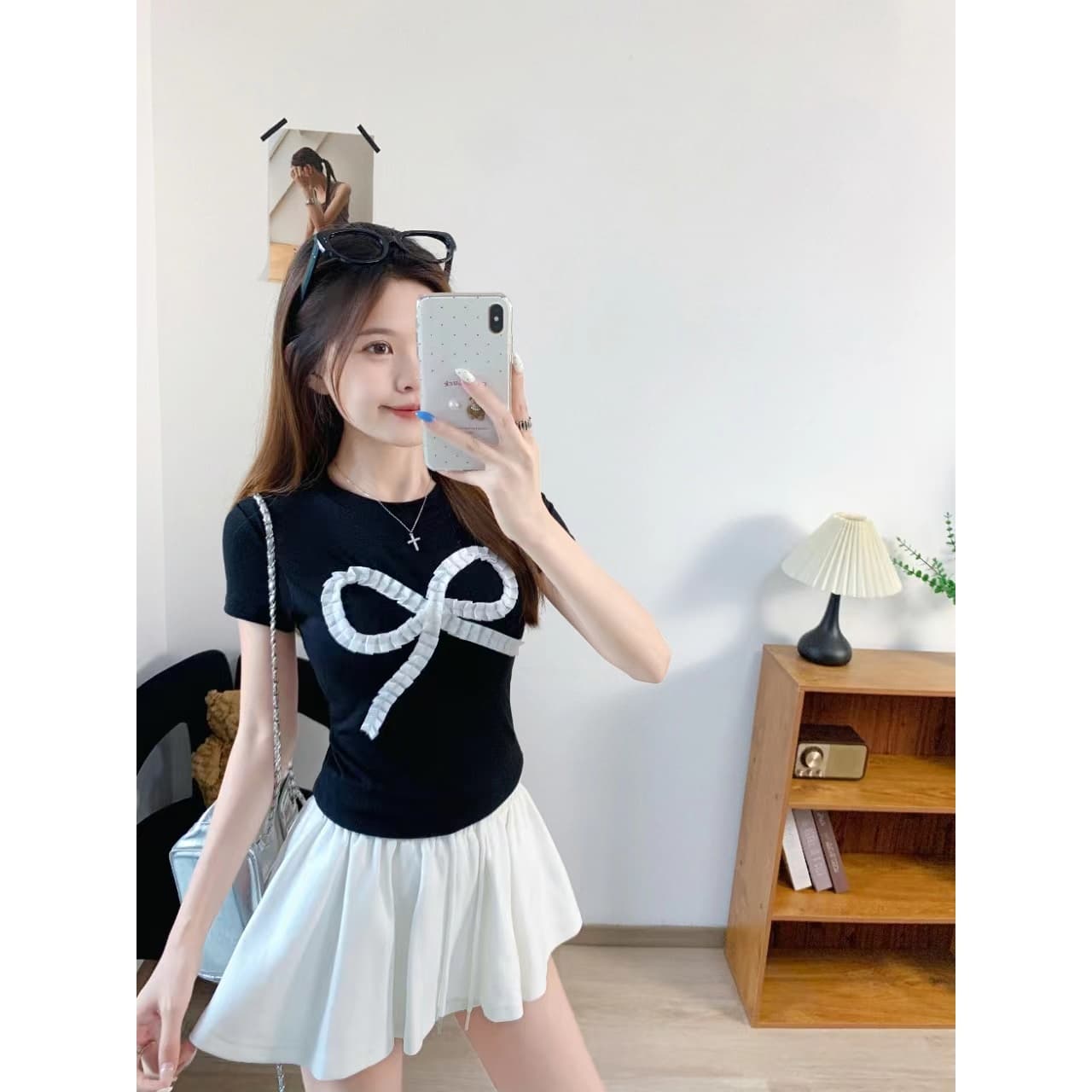 한 부서 연령 감소 나비 매듭 핀치 Pleat 긍정적 인 어깨 몸매 가꾸기 슬림해 보이는 반팔 벨트 가슴 패드 상세 이미지 3