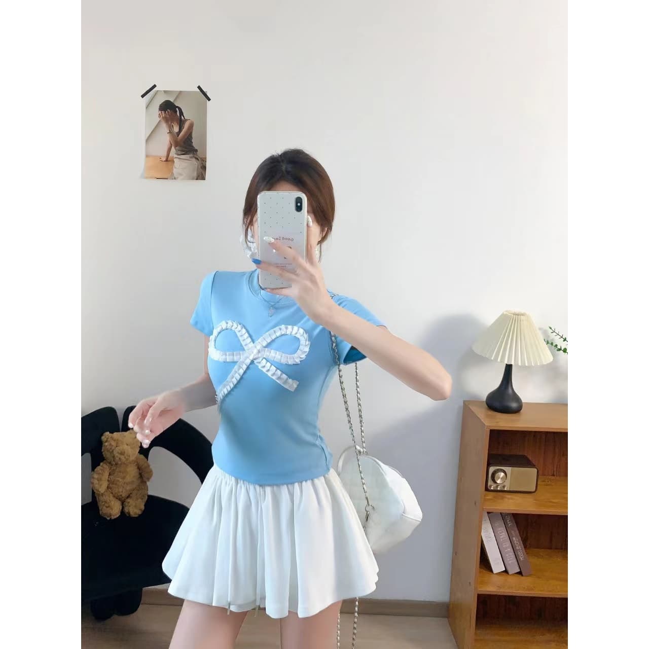 한 부서 연령 감소 나비 매듭 핀치 Pleat 긍정적 인 어깨 몸매 가꾸기 슬림해 보이는 반팔 벨트 가슴 패드 상세 이미지 4