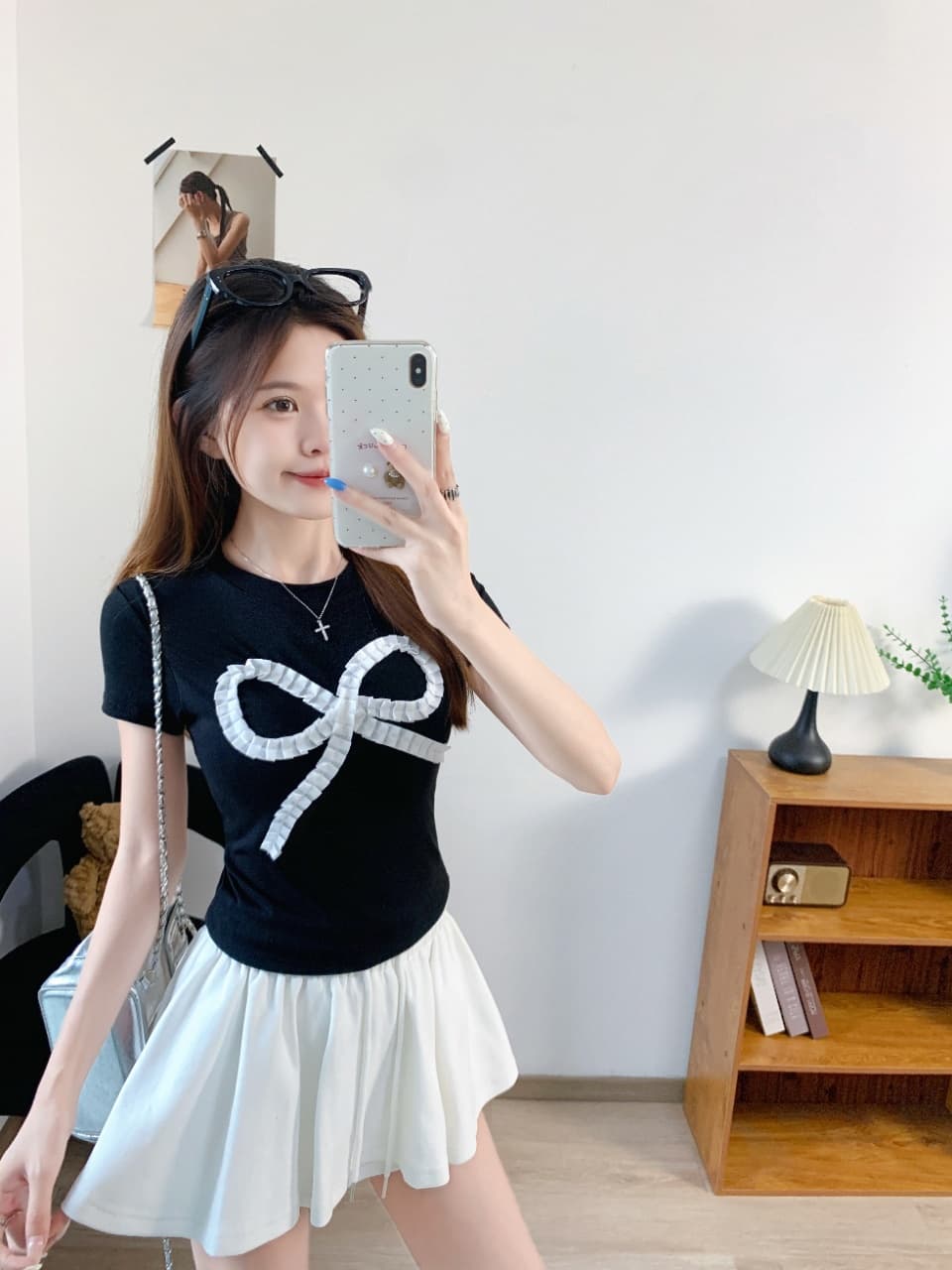 한 부서 연령 감소 나비 매듭 핀치 Pleat 긍정적 인 어깨 몸매 가꾸기 슬림해 보이는 반팔 벨트 가슴 패드 상세 이미지 10