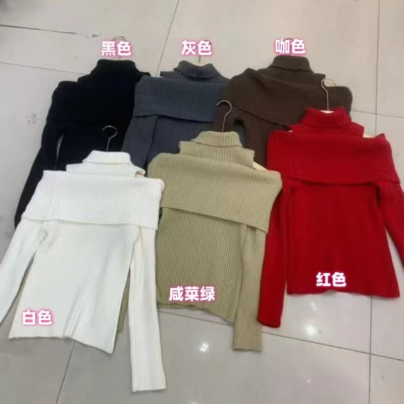 아메리칸 레트로 한 부서 오프숄더 디자인 터틀넥 털 니트 스웨터 가을 겨울 인사이드 가져 가라. 슬림해 보이는 맨위 여성 이미지 5