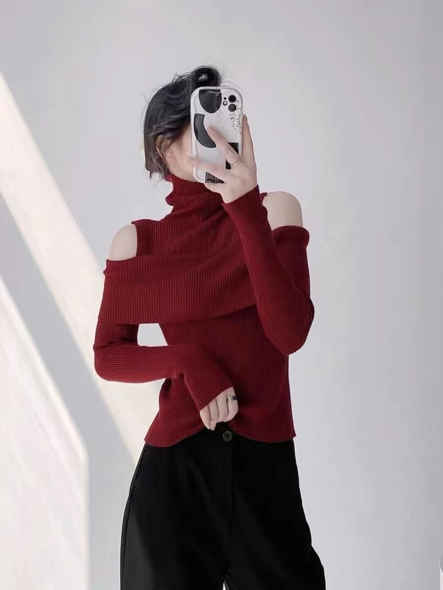 아메리칸 레트로 한 부서 오프숄더 디자인 터틀넥 털 니트 스웨터 가을 겨울 인사이드 가져 가라. 슬림해 보이는 맨위 여성 상세 이미지 7