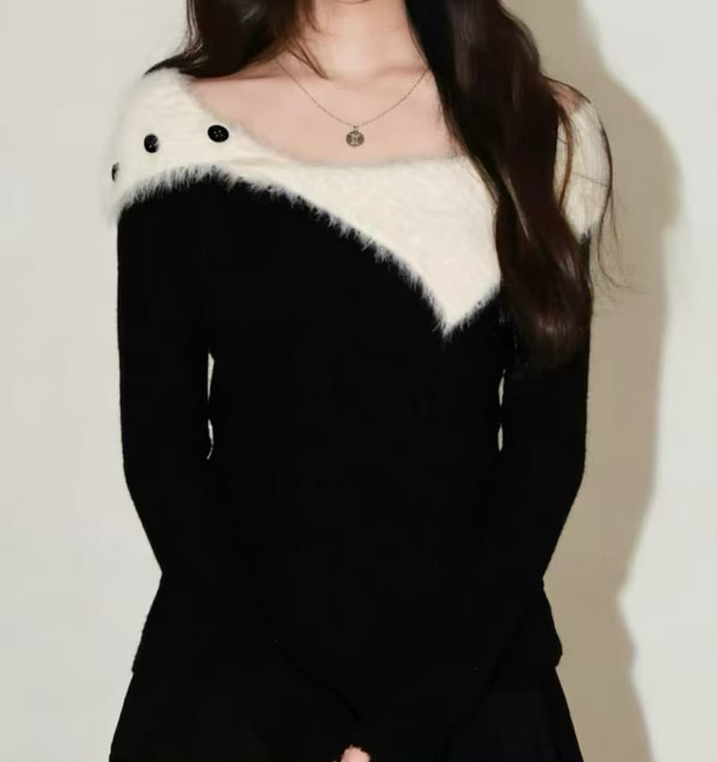 한 부서 다용도 겨울 새로운 보트넥 배색 니트 스웨터 달콤함 디자인 긴팔 몸매 가꾸기 만나는 맨위 상세 이미지 6