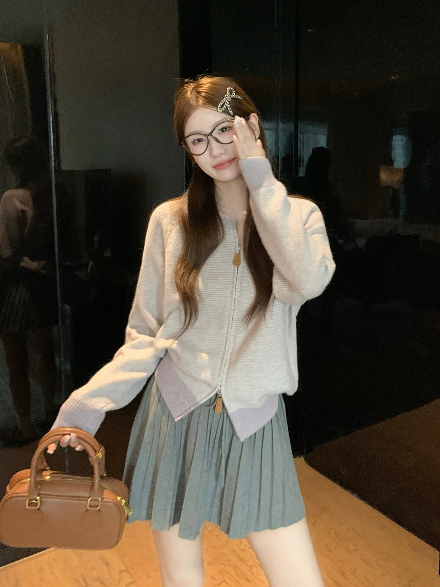 한 부서 배색 파란색 스트라이프 지퍼 스웨터 여성 코트 가을 겨울 느긋한 바람 루즈핏 캐주얼 니트 오픈 가디건 맨위 상세 이미지 28