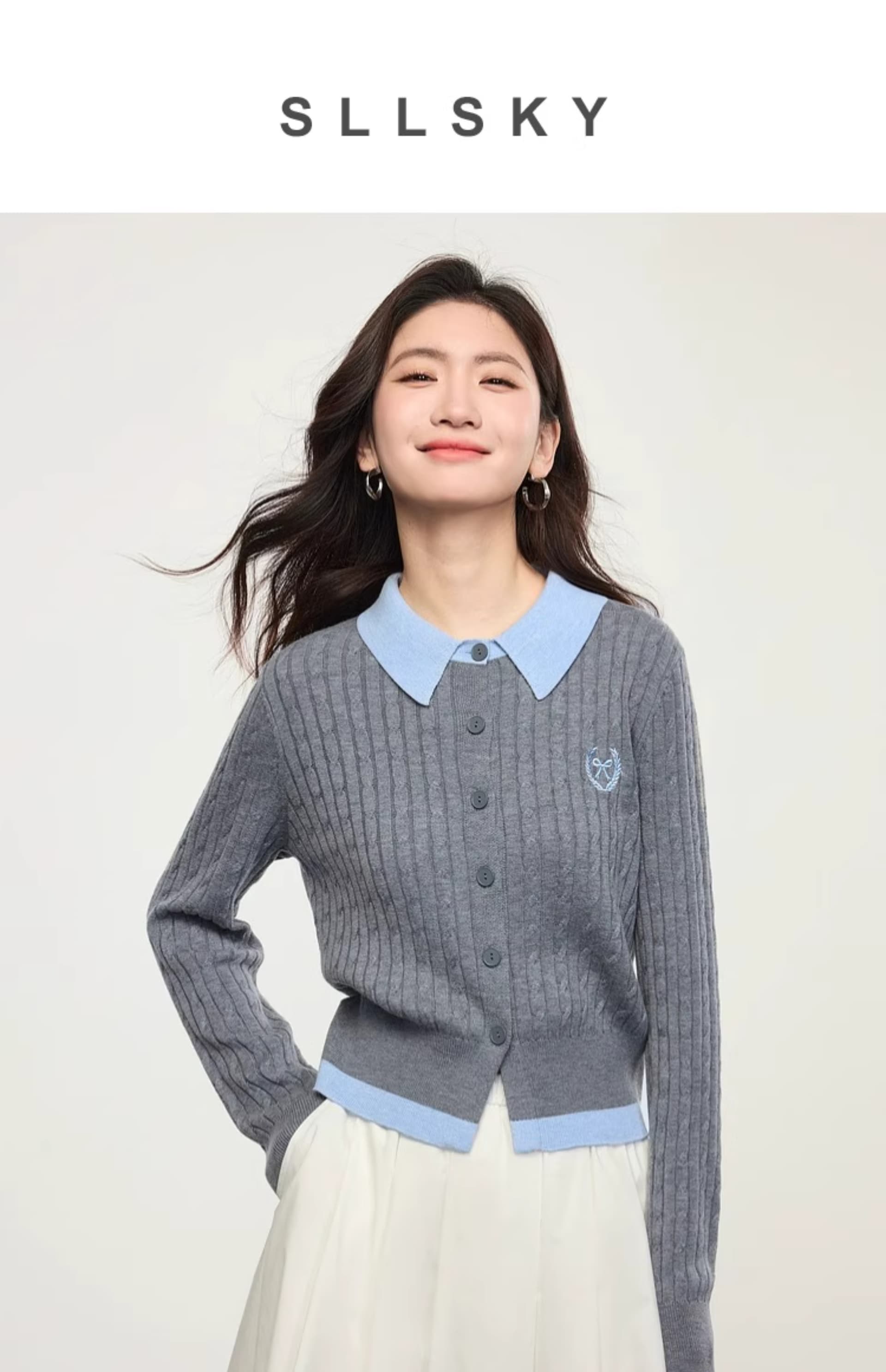 한 부서 학원 스타일 페이크 레이어드 배색 POLO 칼라 긴팔 니트 오픈 가디건 맨위 여성 의류 2026 조기 가을 새로운 상세 이미지 4