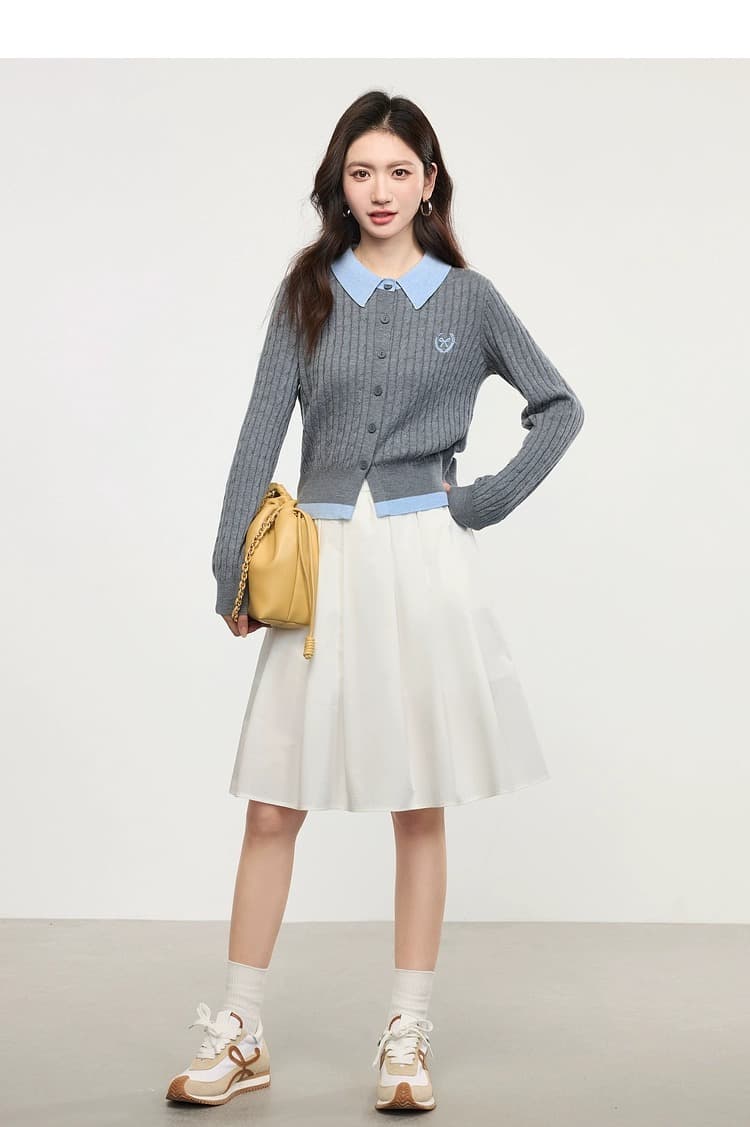 한 부서 학원 스타일 페이크 레이어드 배색 POLO 칼라 긴팔 니트 오픈 가디건 맨위 여성 의류 2026 조기 가을 새로운 상세 이미지 15