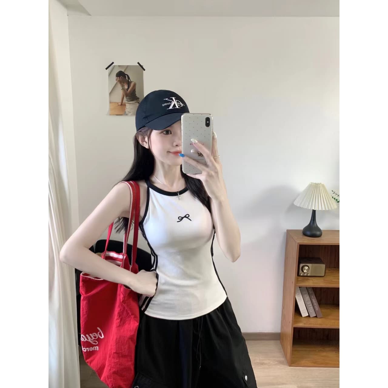 여름 아메리칸 핫걸 외출용 다용도 자수 나비 매듭 민소매 조끼 벨트 가슴 패드 상세 이미지 25