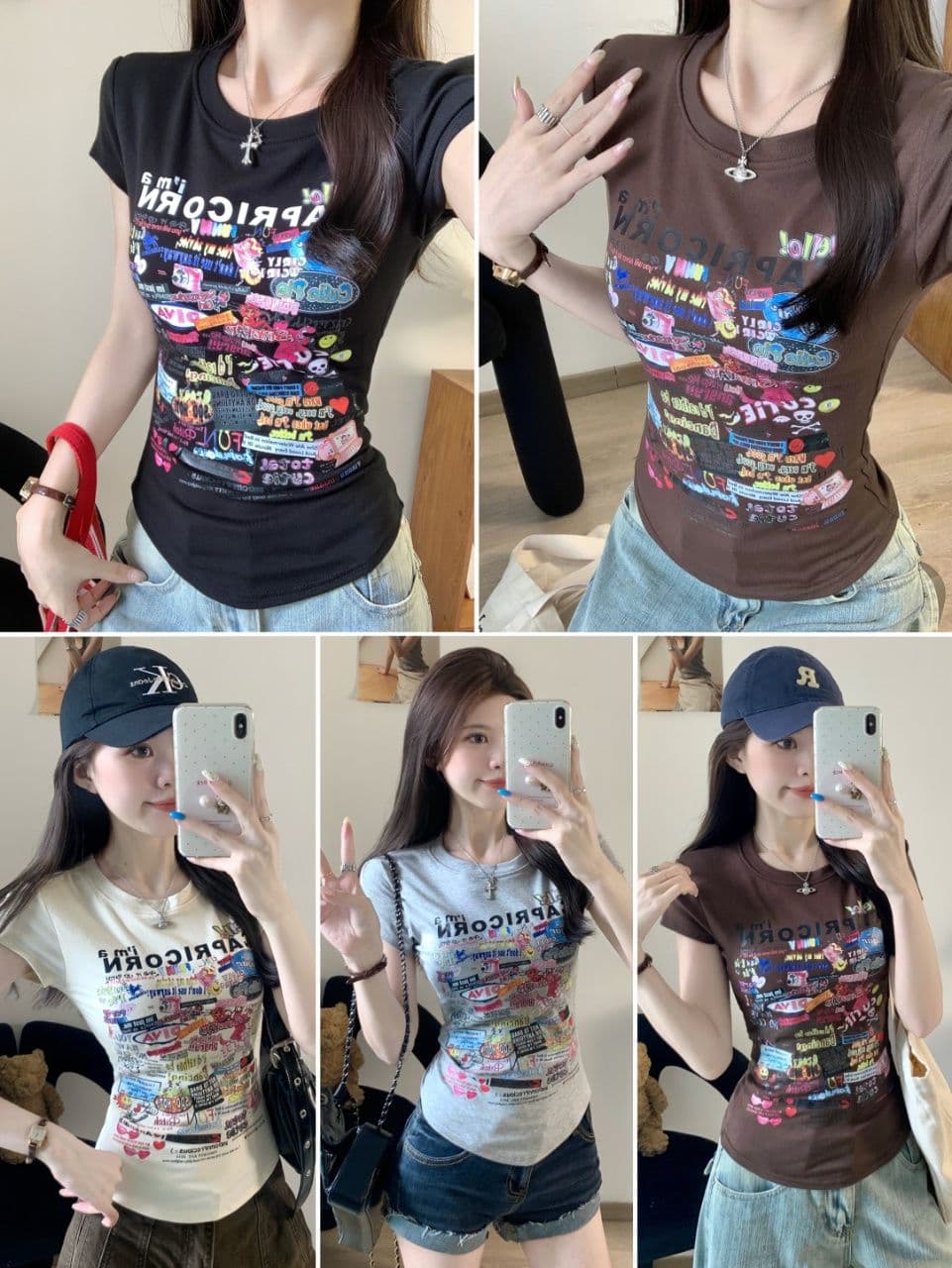 출퇴근 달콤한 차가운 핫걸 불규칙 만화 프린트 반팔 티셔츠 여성 다용도 긍정적 인 어깨 쇼트 스타일 미니멀리즘 맨위 상세 이미지 1