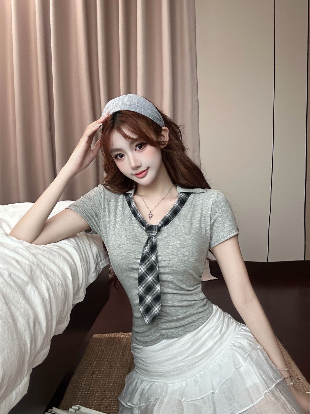 사람들 면 여름 새로운 슬림해 보이는 학원 쇼트 스타일 연령 감소 맨위 한 부서 부드러운 리본 품격 반팔 티셔츠 여성 의류 상세 이미지 7