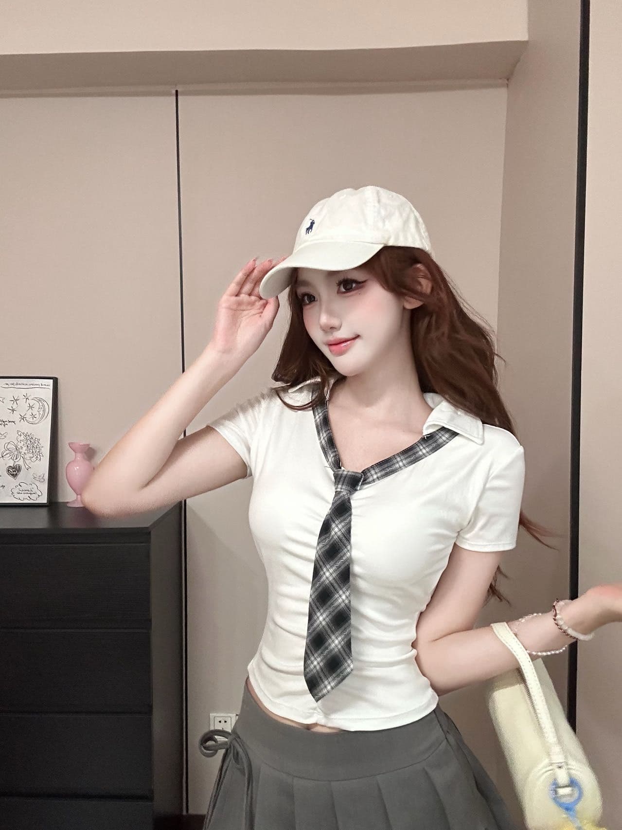 사람들 면 여름 새로운 슬림해 보이는 학원 쇼트 스타일 연령 감소 맨위 한 부서 부드러운 리본 품격 반팔 티셔츠 여성 의류 상세 이미지 12
