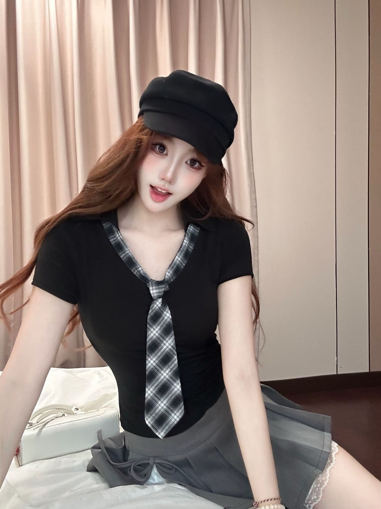 사람들 면 여름 새로운 슬림해 보이는 학원 쇼트 스타일 연령 감소 맨위 한 부서 부드러운 리본 품격 반팔 티셔츠 여성 의류 상세 이미지 19