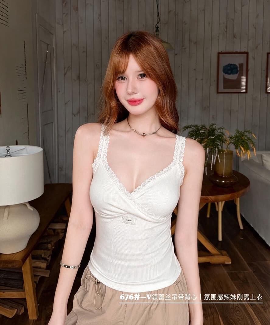 슬립 분위기 센스 화이트 여름 투명 플랫 칼라 캐미솔 상세 이미지 11