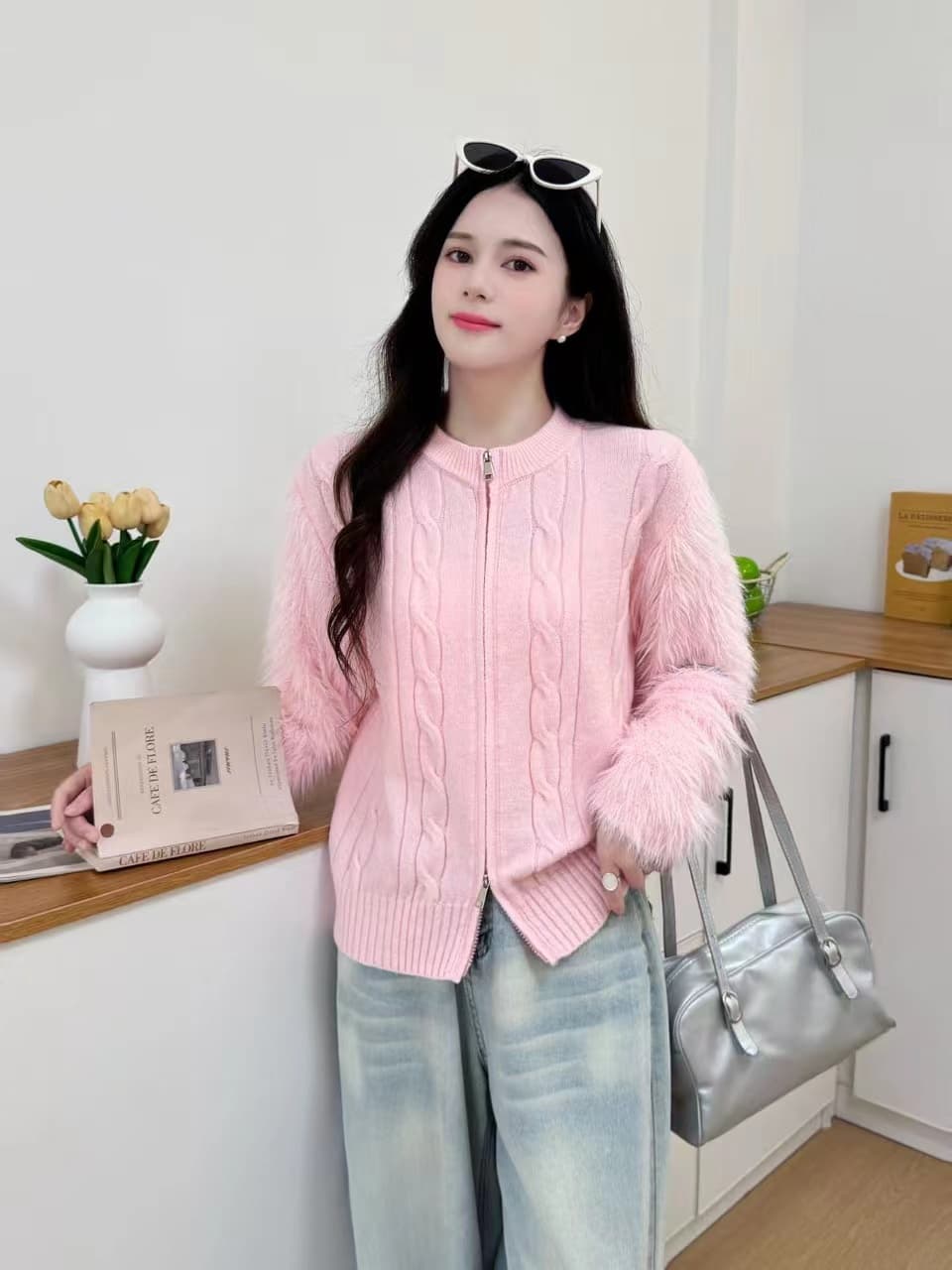 느긋한 바람 부드러운 찹쌀 모방 밍크 울 두꺼운 쇼트 스타일 스웨터 여성 코트 가을 겨울 고급 센스 루즈핏 모피 니트 오픈 가디건 상세 이미지 11