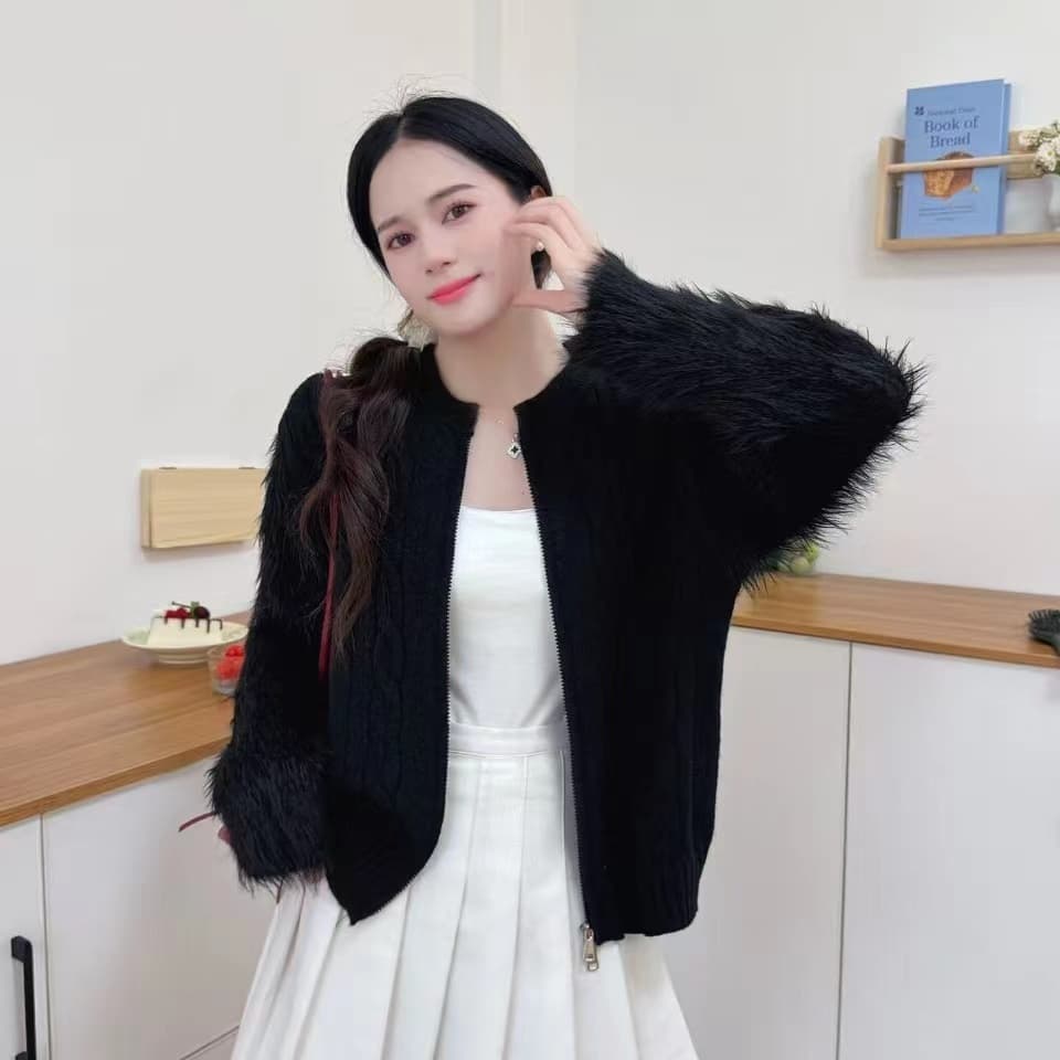 느긋한 바람 부드러운 찹쌀 모방 밍크 울 두꺼운 쇼트 스타일 스웨터 여성 코트 가을 겨울 고급 센스 루즈핏 모피 니트 오픈 가디건 상세 이미지 12