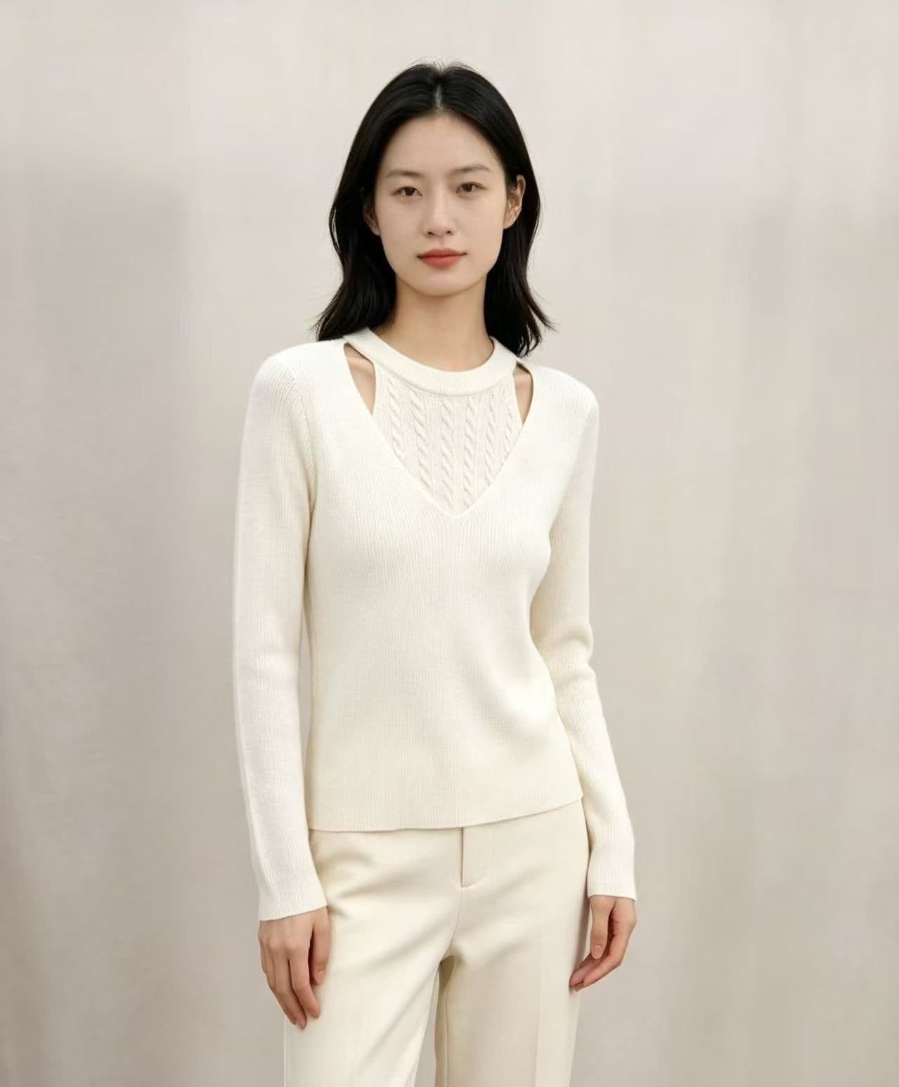 2026 년 가을 새로운 한국 스타일 배색 디자인 센스 라운드 넥 행침 목 꽈배기 니트 다용도 풀오버 긴팔 맨위 상세 이미지 2