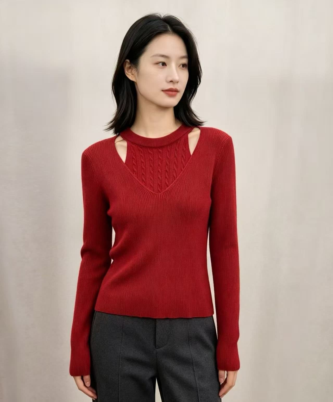 2026 년 가을 새로운 한국 스타일 배색 디자인 센스 라운드 넥 행침 목 꽈배기 니트 다용도 풀오버 긴팔 맨위 상세 이미지 3