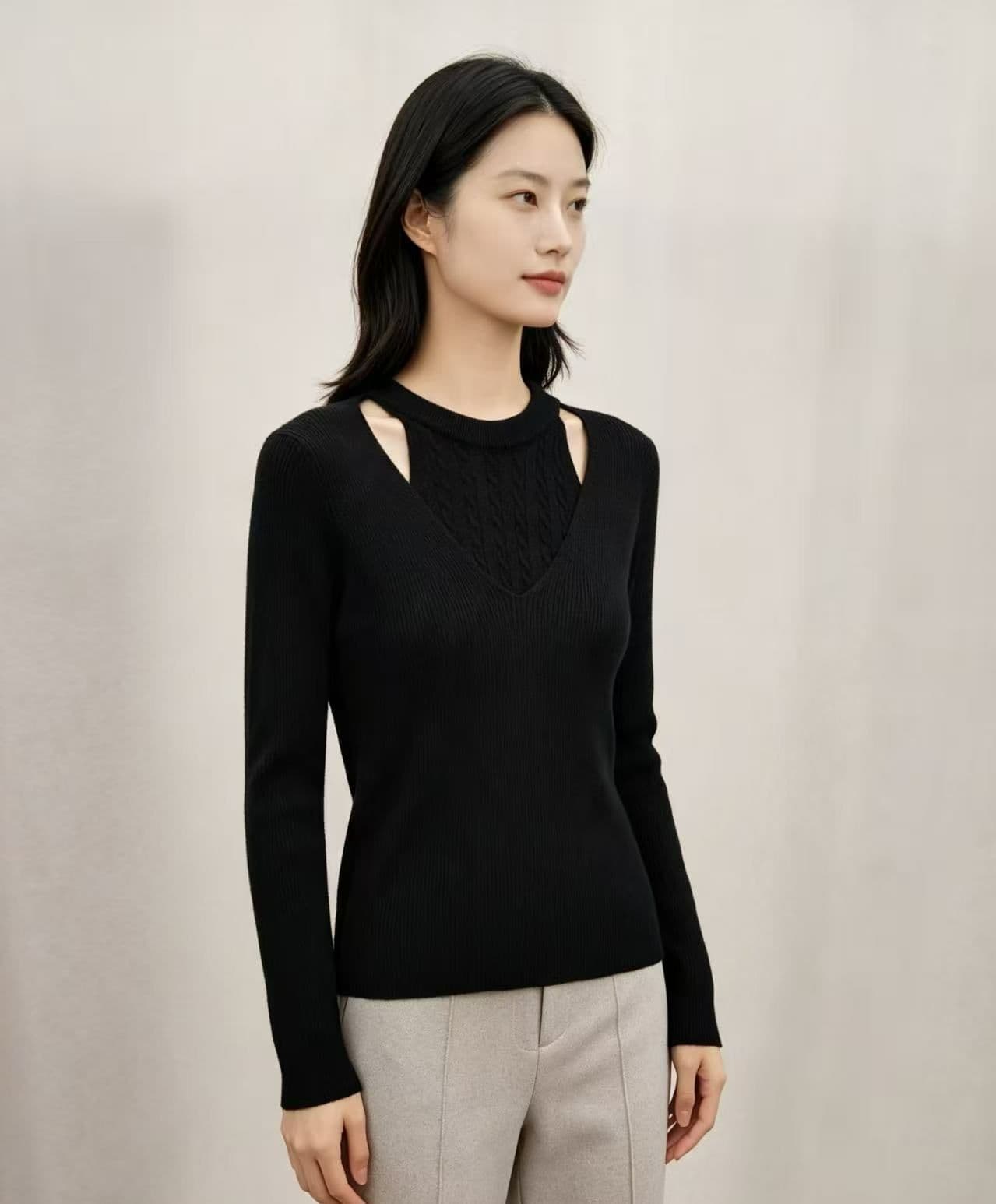 2026 년 가을 새로운 한국 스타일 배색 디자인 센스 라운드 넥 행침 목 꽈배기 니트 다용도 풀오버 긴팔 맨위 상세 이미지 4