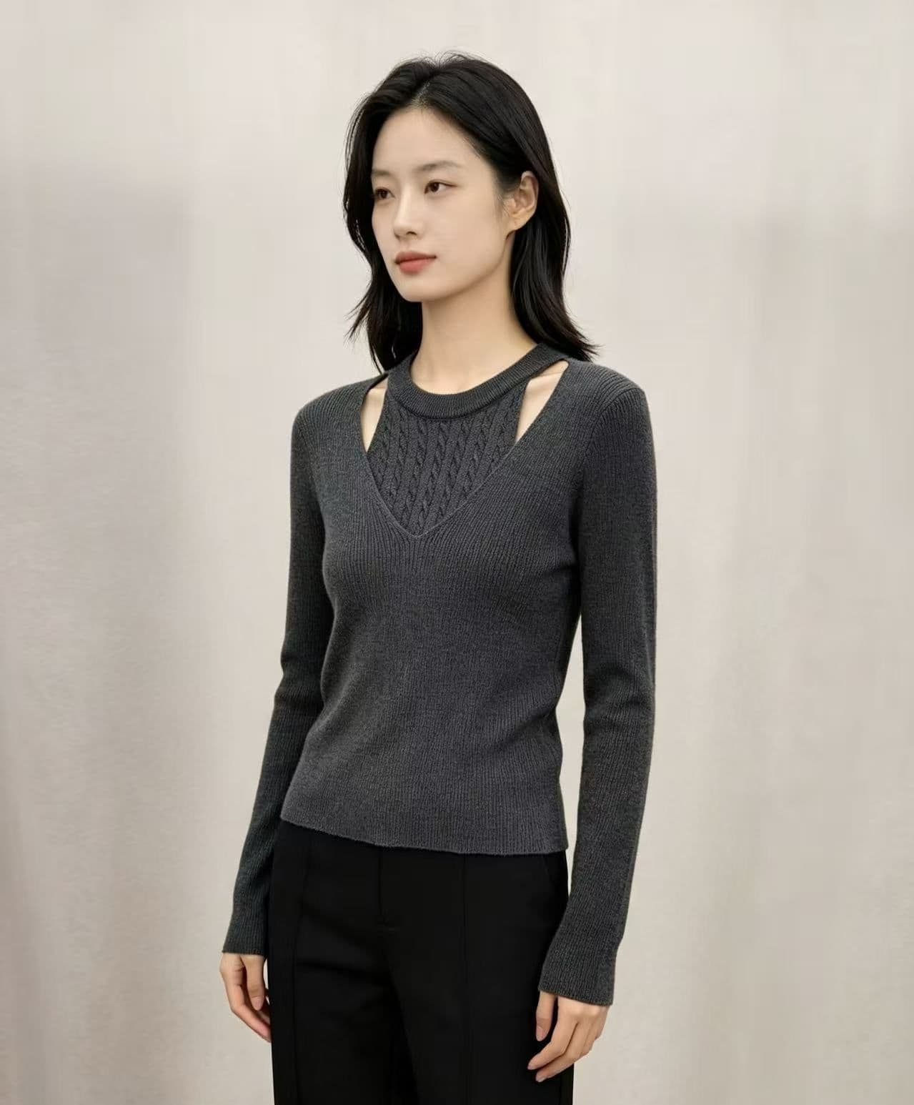 2026 년 가을 새로운 한국 스타일 배색 디자인 센스 라운드 넥 행침 목 꽈배기 니트 다용도 풀오버 긴팔 맨위 상세 이미지 6
