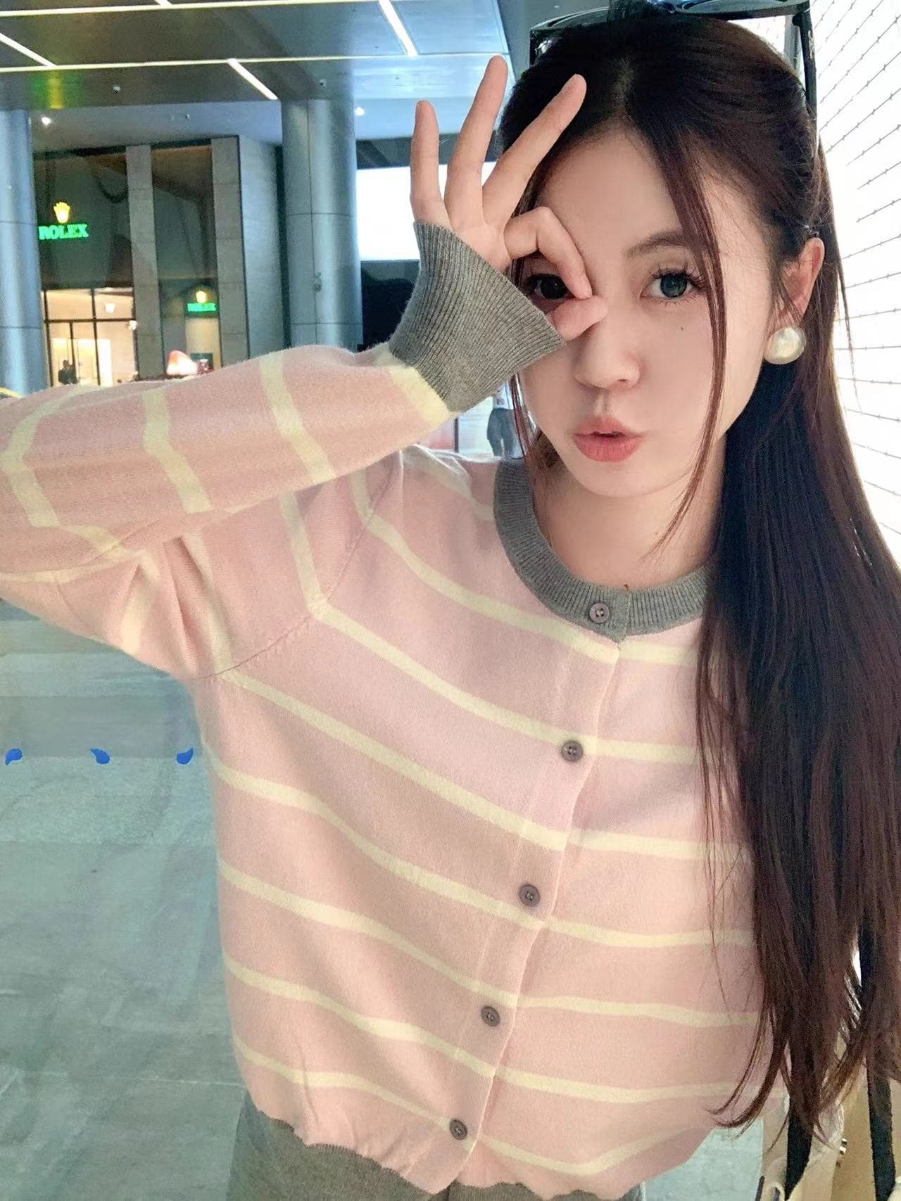 한 번 작은 짭짤한 한 부서 살구 색상 스트라이프 쇼트 스타일 니트 오픈 가디건 경기 슬립 여성 외부 잡아라. 의류 이른 가을 분위기 센스 착용 가져 가라. 상세 이미지 32