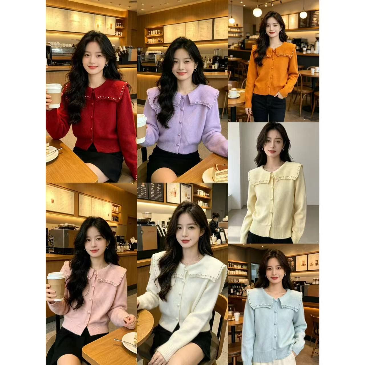 달콤한 스타일 베이비 칼라 니트 오픈 가디건 가을 새로운 부드러운 바람 연령 감소 슬림해 보이는 스웨터 코트 이미지 4