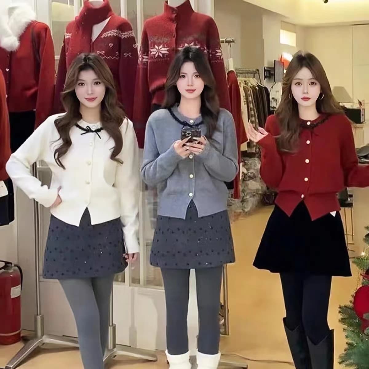 작은 샤넬 스타일 나비 매듭 라운드 넥 니트 스웨터 오픈 가디건 여성 2026 새로운 이른 봄 스웨터 코트 맨위 여성 상세 이미지 2