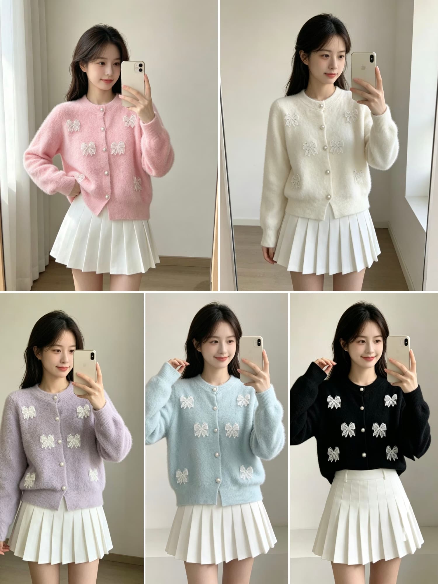 나비 매듭 수달 털 라운드 넥 긴팔 니트 오픈 가디건 가을 겨울 새로운 프랑스식 작은 대중 연령 감소 스웨터 코트 상세 이미지 1