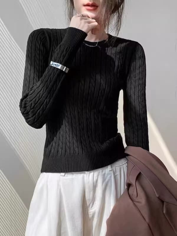 라운드 넥 꽈배기 스웨터 여자 2026 년 봄 새로운 긴팔 몸매 가꾸기 회색 인사이드 가져 가라. 니트 기본 셔츠 상세 이미지 18