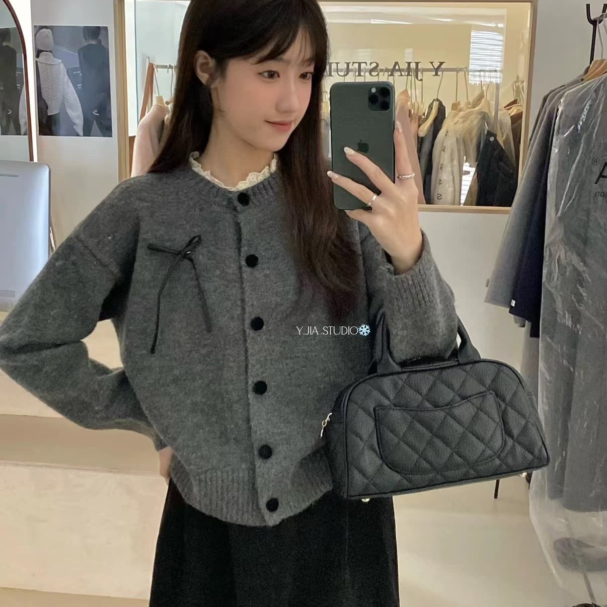 한 부서 다용도 달콤함 연령 감소 나비 매듭 스트랩 스웨터 여자 가을 겨울 디자인 센스 와이드 부드러운 찹쌀 오픈 가디건 이미지 2