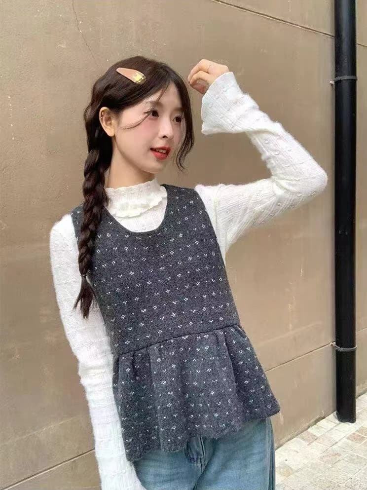 한 부서 하트 꽃무늬 라운드 넥 민소매 베스트 니트 스웨터 여성 봄 가을 새로운 달콤함 연령 감소 스택 착용 조끼 맨위 이미지 2