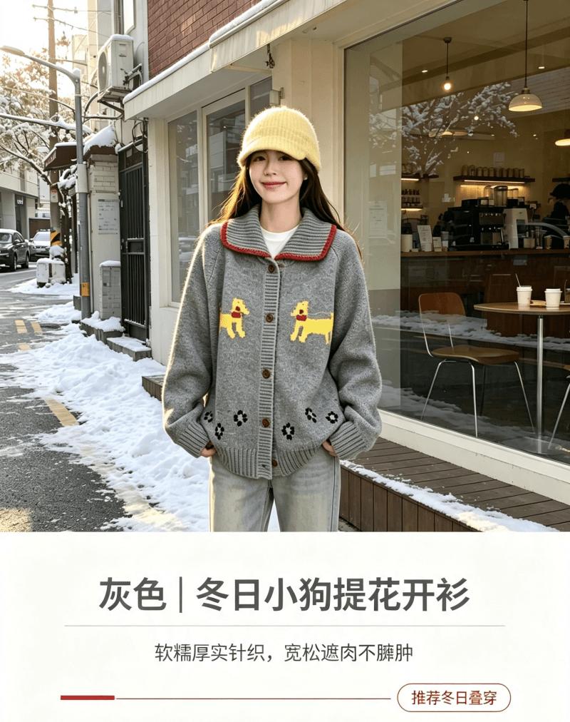 한국 동대문 작은 그룹 강아지 부드러운 찹쌀 스웨터 오픈 가디건 가을 새로운 레트로 루즈핏 슬림해 보이는 느긋한 바람 상세 이미지 11