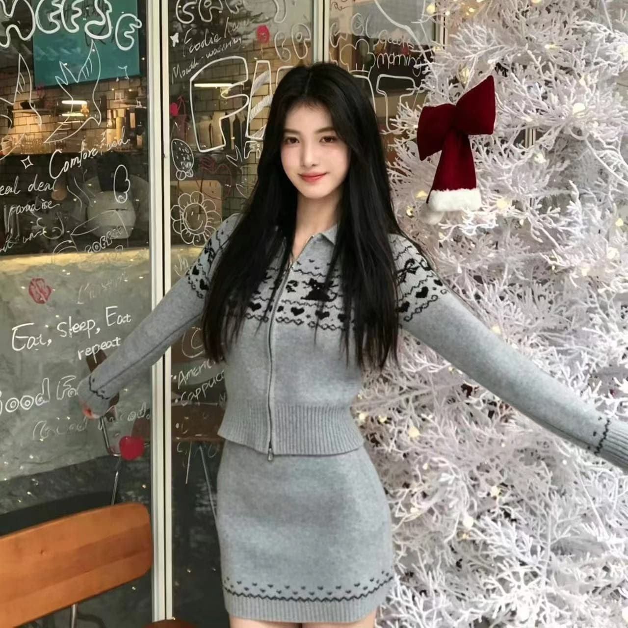 2026 년 한 부서 패션 품격 새로운 슬림해 보이는 니트 세트 폴로 칼라 다용도 세트 상세 이미지 7
