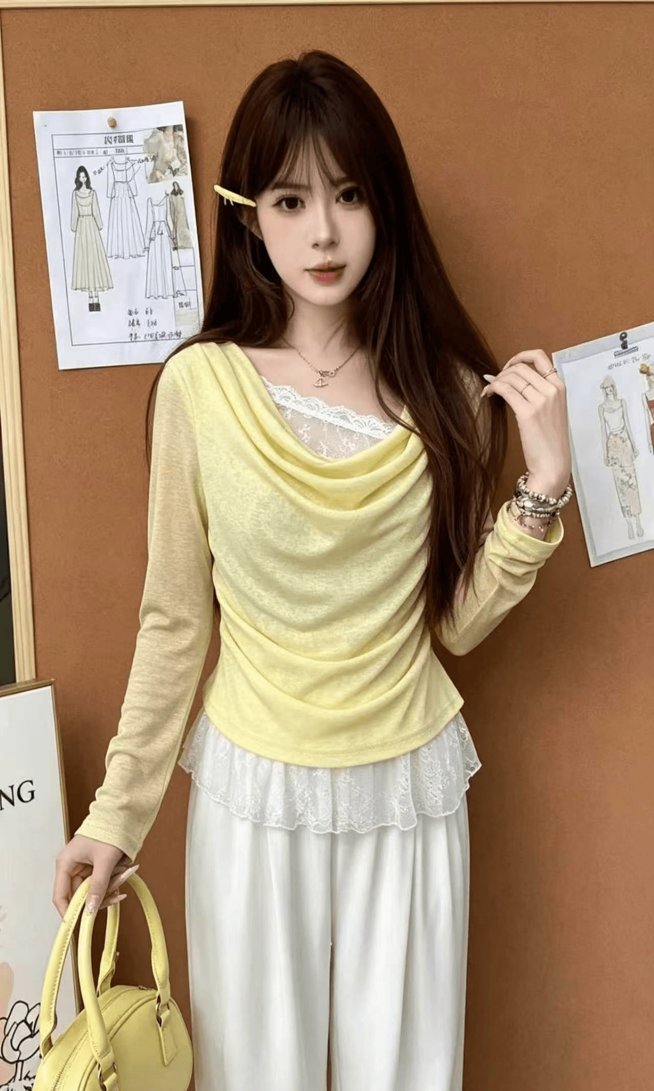 가을 한 부서 달콤함 흔들다 칼라 패치워크 페이크 레이어드 풀오버 긴팔 새로운 다용도 패션 슬림해 보이는 품격 상세 이미지 6