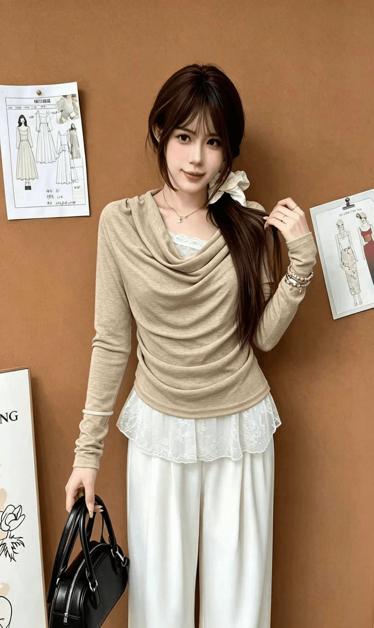 가을 한 부서 달콤함 흔들다 칼라 패치워크 페이크 레이어드 풀오버 긴팔 새로운 다용도 패션 슬림해 보이는 품격 상세 이미지 7