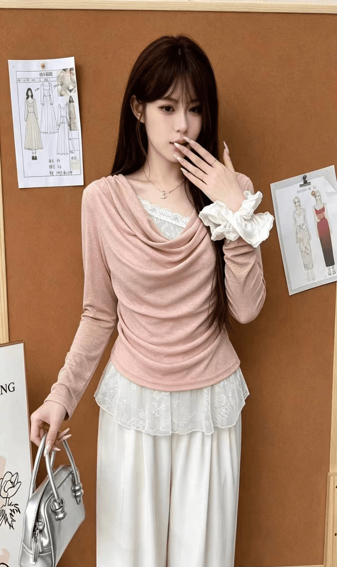 가을 한 부서 달콤함 흔들다 칼라 패치워크 페이크 레이어드 풀오버 긴팔 새로운 다용도 패션 슬림해 보이는 품격 상세 이미지 10
