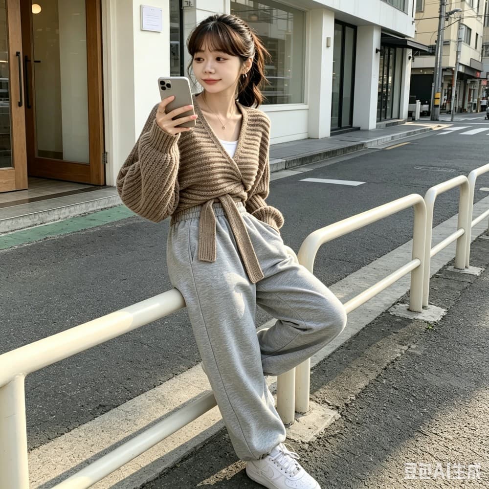 한국 동대문 차 부서 착용 가져 가라. 새로운 부드러운 바람 품격 하이웨이스트 레이스업 긴 머리 모헤어 쇼트 스타일 맨위 상세 이미지 26