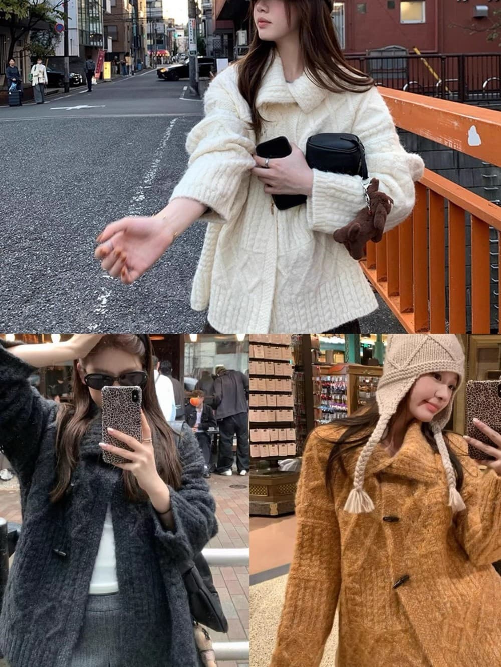 im ~까지 무거운 작업 트위스트 꽃 소뿔 버클 폴로 칼라 느긋한 꽈배기 스웨터 여성 가을 양모 스웨터 코트 상세 이미지 1