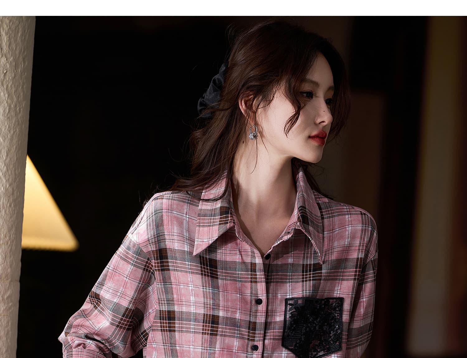 프라임 나무 캐주얼 체크무늬 패치워크 레이스 여성 셔츠 가을 2026 년 새로운 루즈핏 맨위 유럽 상품 빅 사이즈 셔츠 상세 이미지 17