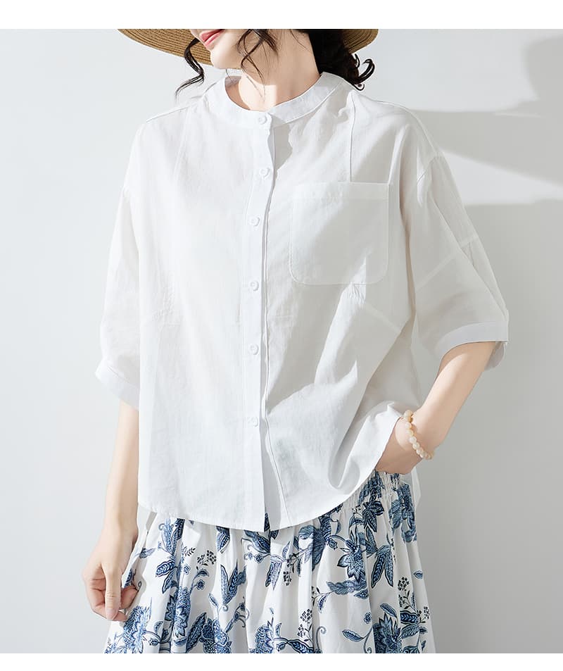 실사 지방 mm 넓은 에디션 캐주얼 여성 셔츠 여름 반팔 라운드 넥 얇고 가벼운 연령 감소 중간 소매 맨위 상세 이미지 14
