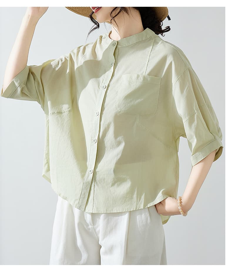 실사 지방 mm 넓은 에디션 캐주얼 여성 셔츠 여름 반팔 라운드 넥 얇고 가벼운 연령 감소 중간 소매 맨위 상세 이미지 23