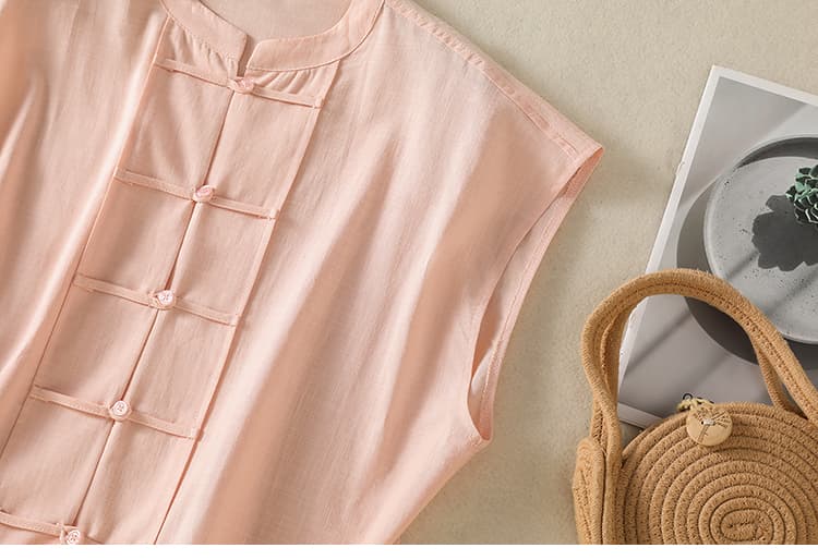 2026 여름 얇은 스타일 프로 피부 빅 사이즈 표지 고기 슬림해 보이는 젠 바람 민소매 셔츠 여성 의류 베스트 조끼 상세 이미지 15