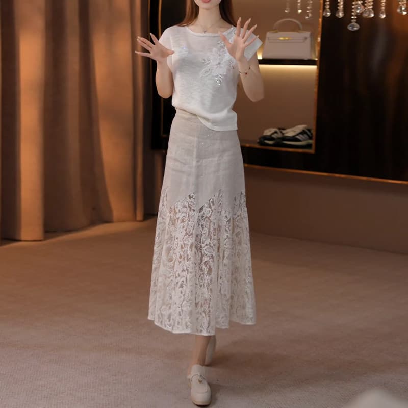 경관 그림 2026 여름 새로운 여성 프랑스식 느긋한 맨위 부드러운 바람 루즈핏 프린트 반신 스커트 투피스 세트 이미지 3
