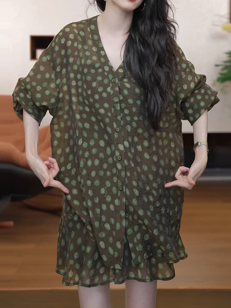 경관 그림 2026 여름 새로운 여성 고유 한 아름다운 패션 외국 가스 도트 무늬 오픈 가디건 맨위 반바지 투피스 세트 상세 이미지 5
