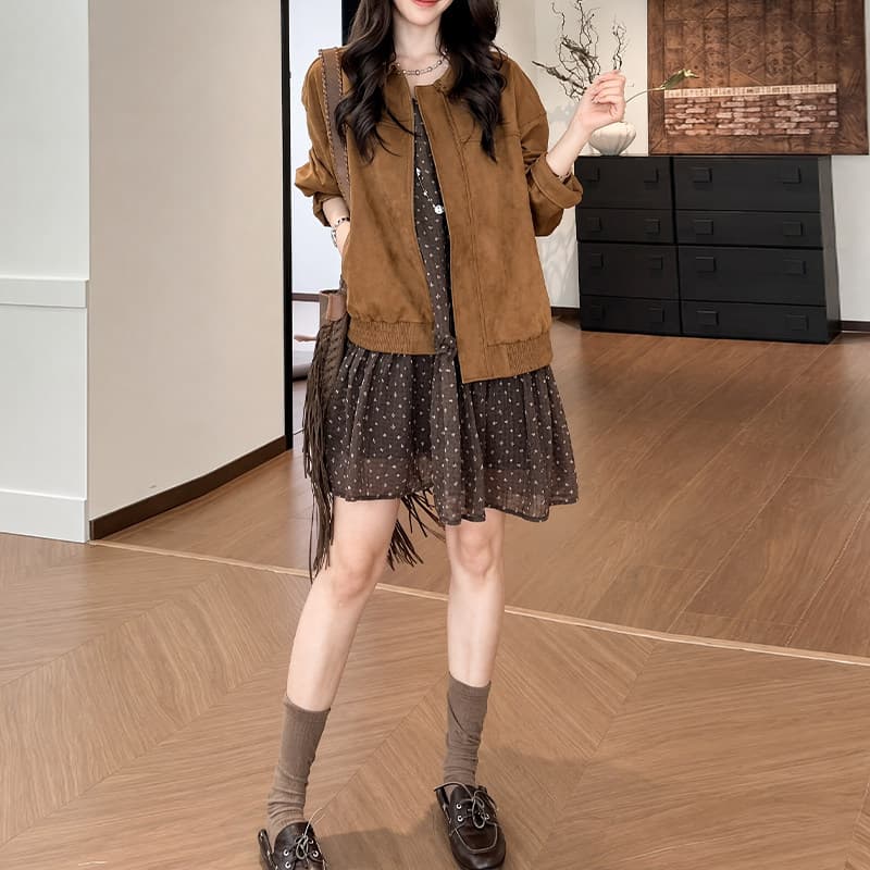 경관 그림 2026 봄 가을 새로운 여성 패션 한 부서 루즈핏 긴팔 재킷 외국 가스 미니 스커트 투피스 세트 이미지 4