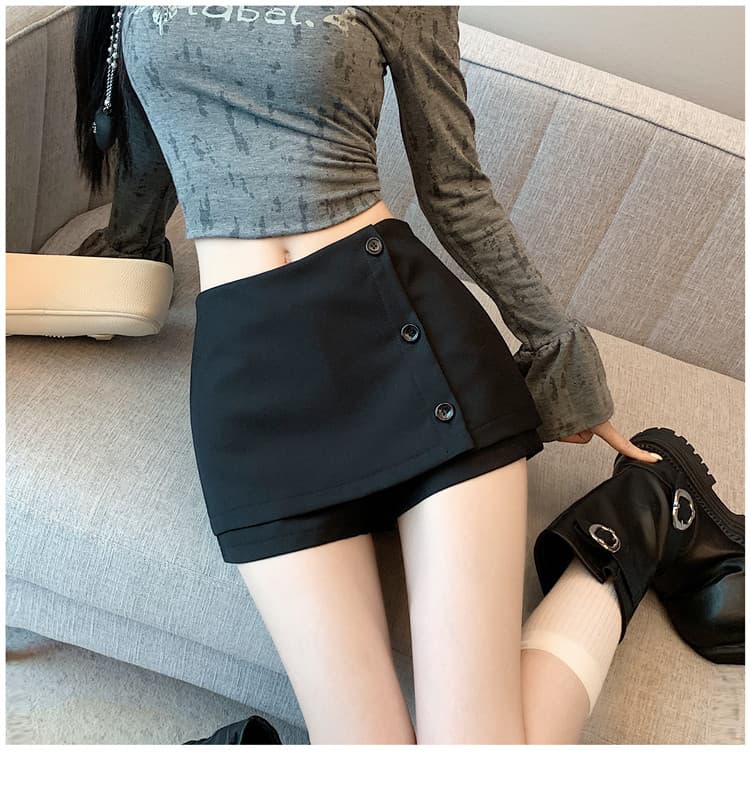 실사 2025 이른 가을 정장 바지 페이크 레이어드 디자인 하이웨이스트 한 마디 치마바지 화이트 상세 이미지 10