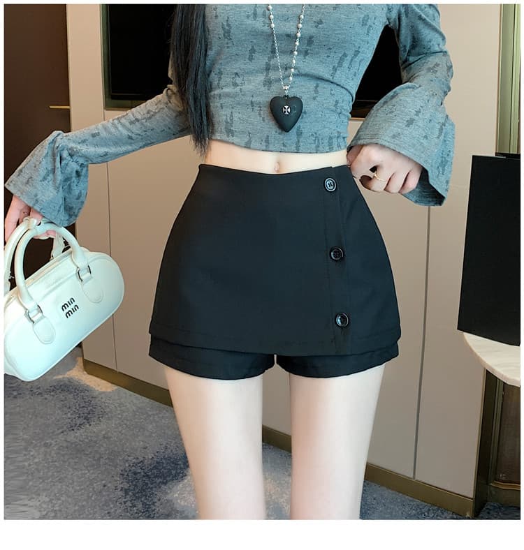실사 2025 이른 가을 정장 바지 페이크 레이어드 디자인 하이웨이스트 한 마디 치마바지 화이트 상세 이미지 12